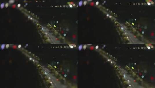 移轴夜景马路上的车流高清在线视频素材下载