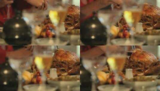 餐桌上的土耳其烤鸡高清在线视频素材下载