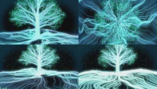 绿色粒子树生长发光树粒子展厅展览发布会高清在线视频素材下载