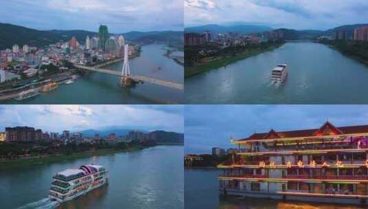 航拍西双版纳大桥澜沧江高清在线视频素材下载