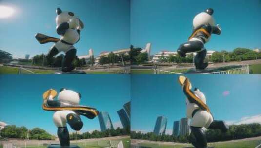 亚运村 大熊猫雕塑 环绕运镜高清在线视频素材下载