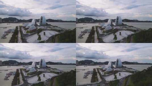 航拍广东珠海海景地标现代建筑珠海大剧院高清在线视频素材下载