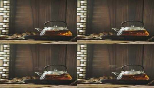 壶中煮沸的养生茶高清在线视频素材下载