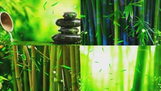 梦幻绿色唯美竹林竹叶舞台背景视频高清在线视频素材下载