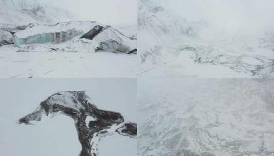 航拍大雪纷飞的西藏边坝县普玉冰川合集高清在线视频素材下载