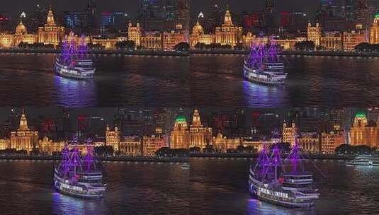 上海陆家嘴/外滩/黄浦江/地标/游轮夜景高清在线视频素材下载