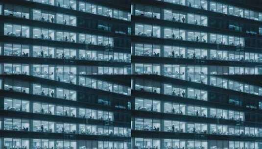 写字楼内夜间办公场景高清在线视频素材下载