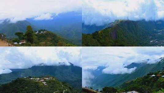 山巅村落云雾环绕全景高清在线视频素材下载