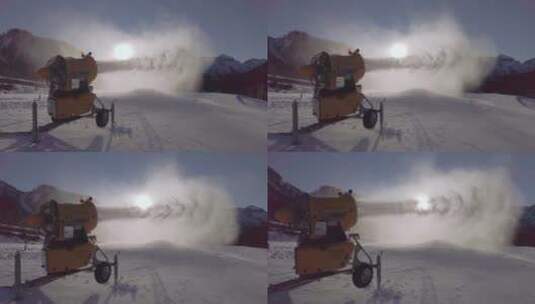 造雪机正在滑雪场造雪高清在线视频素材下载