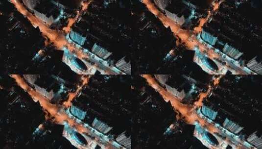 浦西徐汇区夜景十字路口航拍高清在线视频素材下载