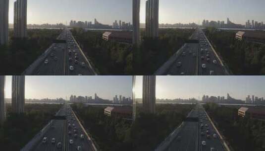 杭州西兴大桥城市车流高清在线视频素材下载