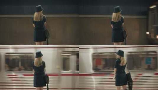 等待地铁的女人高清在线视频素材下载