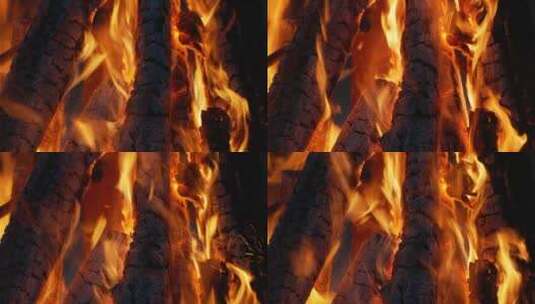 燃烧的木炭火苗特写高清在线视频素材下载