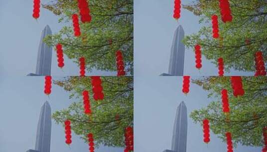 城市新年挂春节红灯笼高清在线视频素材下载