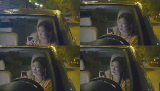 女孩在车上使用手机高清在线视频素材下载