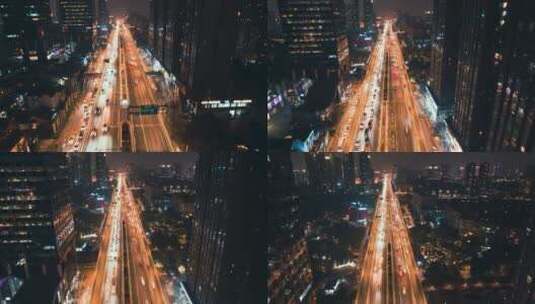 成都航拍大范围延时城市交通道路都市夜景高清在线视频素材下载