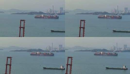 福建厦门港海域进港的远洋集装箱货轮高清在线视频素材下载
