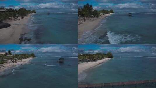 度假行酒店的沙滩及栈桥高清在线视频素材下载