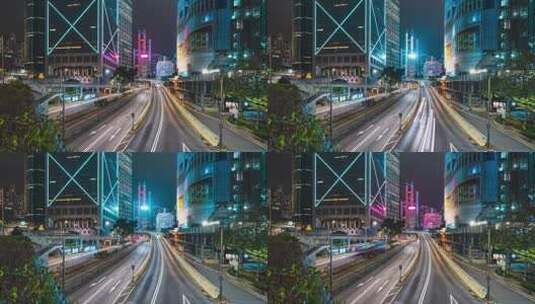 香港金钟中环中银繁华都市道路车流夜景延时高清在线视频素材下载