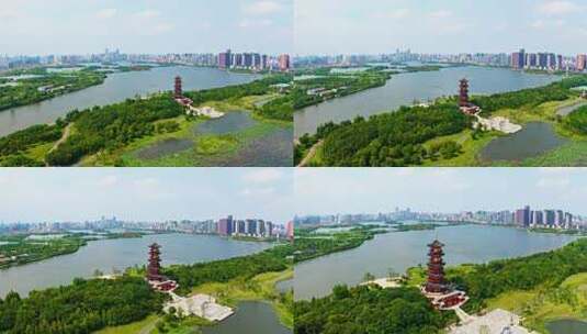 中国城市景观，湿地环境与城市建筑高清在线视频素材下载