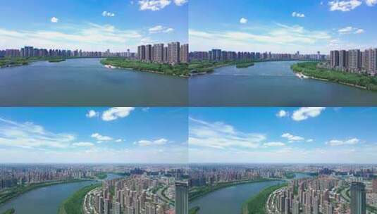 4K超清沈阳航拍浑河两岸高楼绿化城市发展高清在线视频素材下载