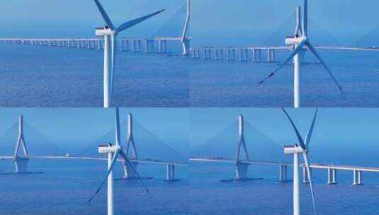 跨海大桥风车高清在线视频素材下载