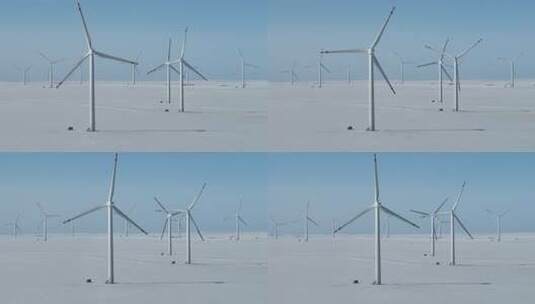 内蒙古呼伦贝尔雪原风力发电机组高清在线视频素材下载