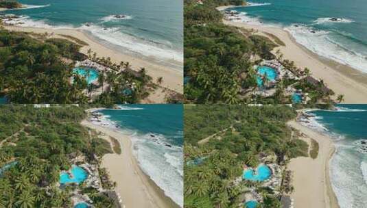 令人惊叹的度假酒店，设有俯瞰墨西哥瓦哈卡白色沙滩的游泳池高清在线视频素材下载