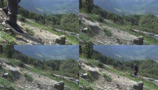 一名登山爱好者迅速朝山下跑去高清在线视频素材下载