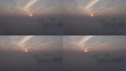 一个仿佛飘浮在空气中，有雾有尘的城市。高清在线视频素材下载