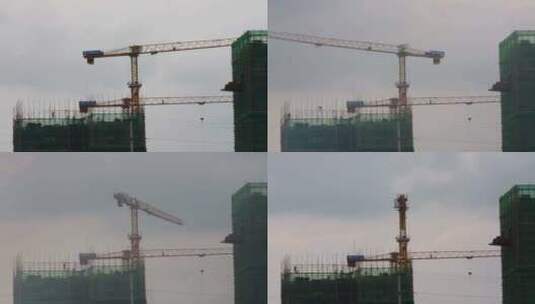 建筑工地城市建设吊塔工程施工高清在线视频素材下载
