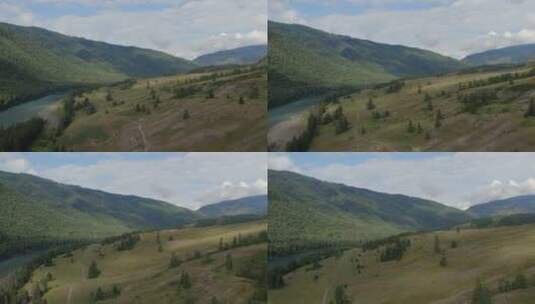 阿尔泰省AK-Kem山谷和Katun河的山脉高清在线视频素材下载