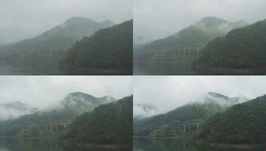 浙江丽水山区云海桥梁森林自然风景高清在线视频素材下载