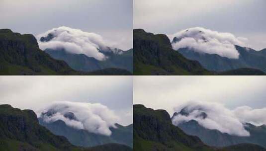 云瀑越过山丘高清在线视频素材下载