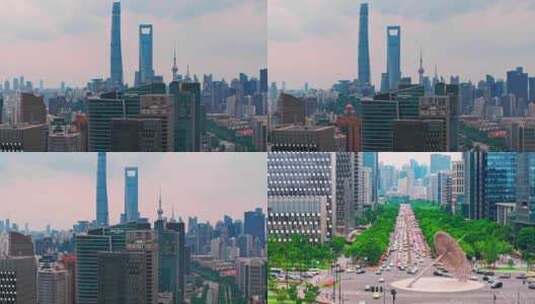4k 航拍上海世纪广场陆家嘴世纪大道高清在线视频素材下载