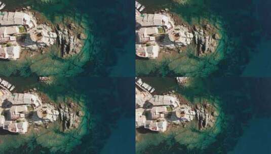 科西嘉岛特色石灯塔村港口鸟瞰图高清在线视频素材下载