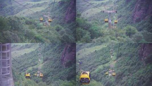 乘坐缆车景区索道观光缆车特写森林山上风景高清在线视频素材下载