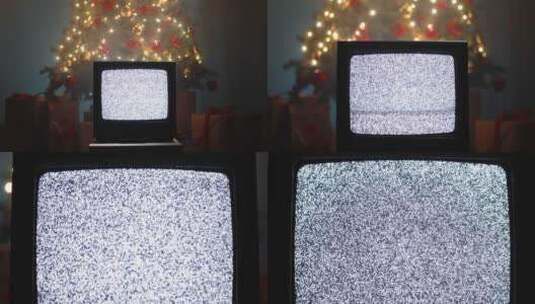 圣诞树下的老式电视高清在线视频素材下载