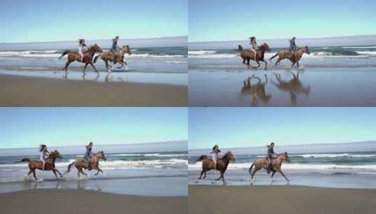 海滩上骑马的女人高清在线视频素材下载