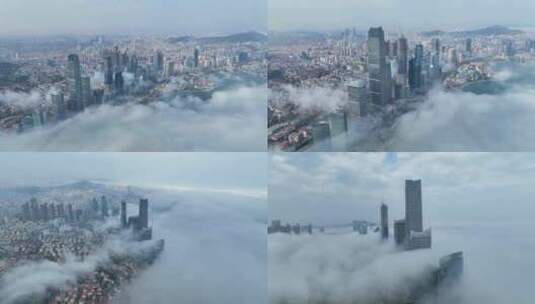 航拍-青岛平流雾高清在线视频素材下载