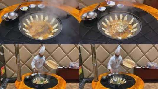 铁锅炖鱼贴饼子制作高清在线视频素材下载