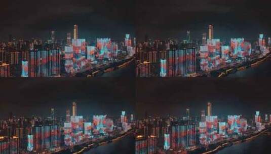 4k长沙湘江市中心夜景航拍高清在线视频素材下载