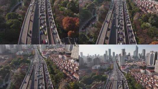 上海高架桥堵车航拍高清在线视频素材下载