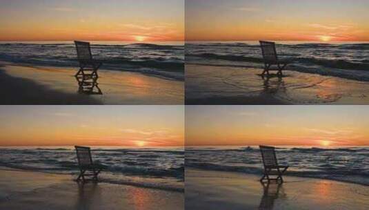 海边落日岸边的椅子 唯美安静空境高清在线视频素材下载