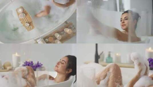 年轻女子泡澡放松养生保养广告高清在线视频素材下载