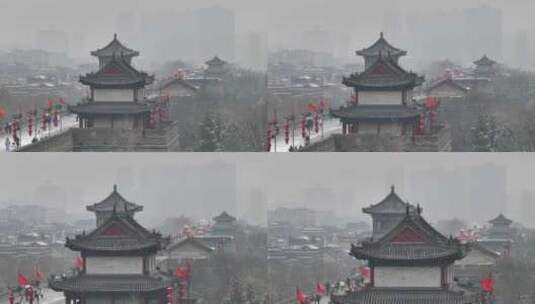 航拍西安雪景高清在线视频素材下载