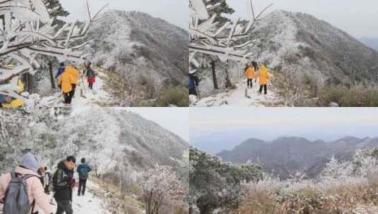 户外爱好者在梦幻的雪山顶上徒步高清在线视频素材下载