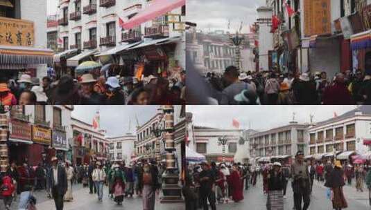 西藏旅行拉萨大昭寺八廓街人流藏族建筑高清在线视频素材下载