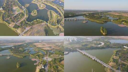 金乡金水湖城市湿地公园绿化宣传片航拍高清在线视频素材下载