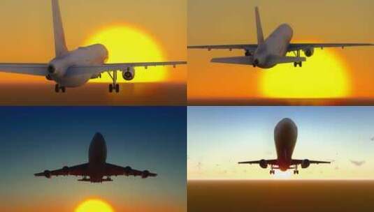 夕阳下起飞的民航飞机高清在线视频素材下载